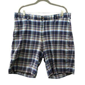 Lands' End Blue Plaid Chino Shorts Mens 38 Traditional Fit Cotton 9'' Inseam‎